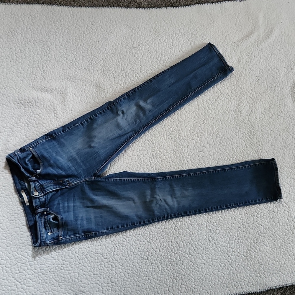 Levis red tab 505 straight distressed grunge faded blue acid washed jeans